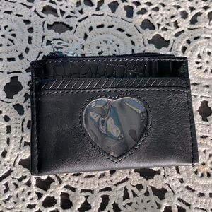 BRIGHTON vintage 90's Y2K black leather id holder card wallet heart theme